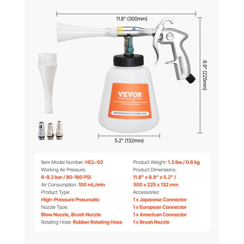 Car cleaning gun 6-9.2 bar high pressure air blow gun 1 liter liquid bottle | EU