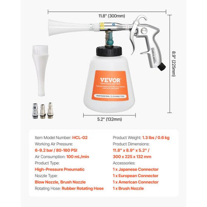 Car cleaning gun 6-9.2 bar high pressure air blow gun 1 liter liquid bottle | EU