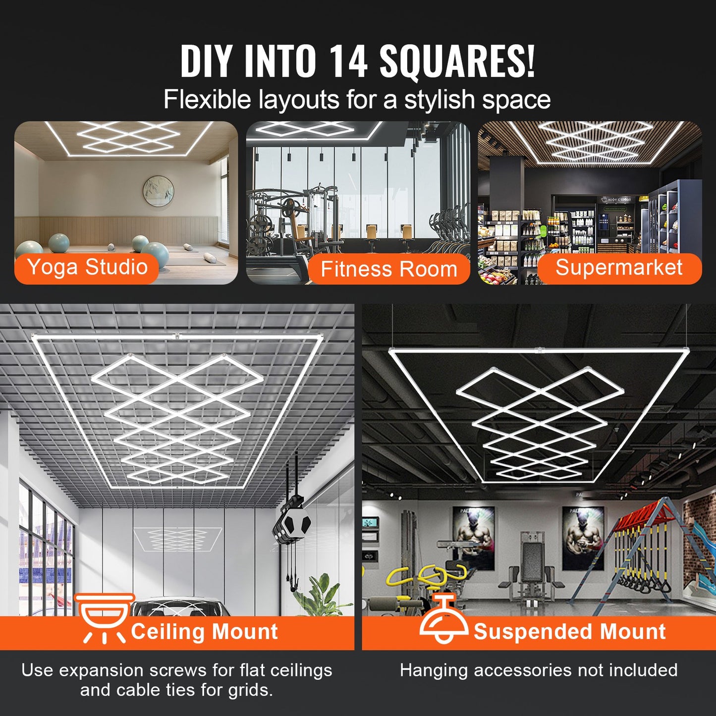 Square LED Garage Lights 88000LM 14 Grids Bright Car Detailing Shop Light