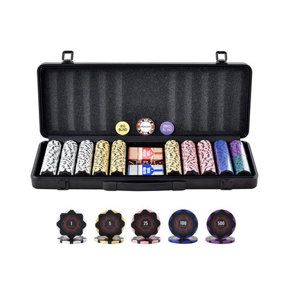 Pokerchipset, 500-bitars pokerset, komplett pokerspelset med bärväska, tungvikts 14 grams kasinolermarker, kort, knappar och tärningar, för Texas Hold'em, blackjack, hasardspel