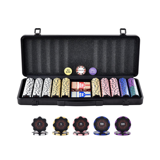 Pokerchipset, 500-bitars pokerset, komplett pokerspelset med bärväska, tungvikts 14 grams kasinolermarker, kort, knappar och tärningar, för Texas Hold'em, blackjack, hasardspel