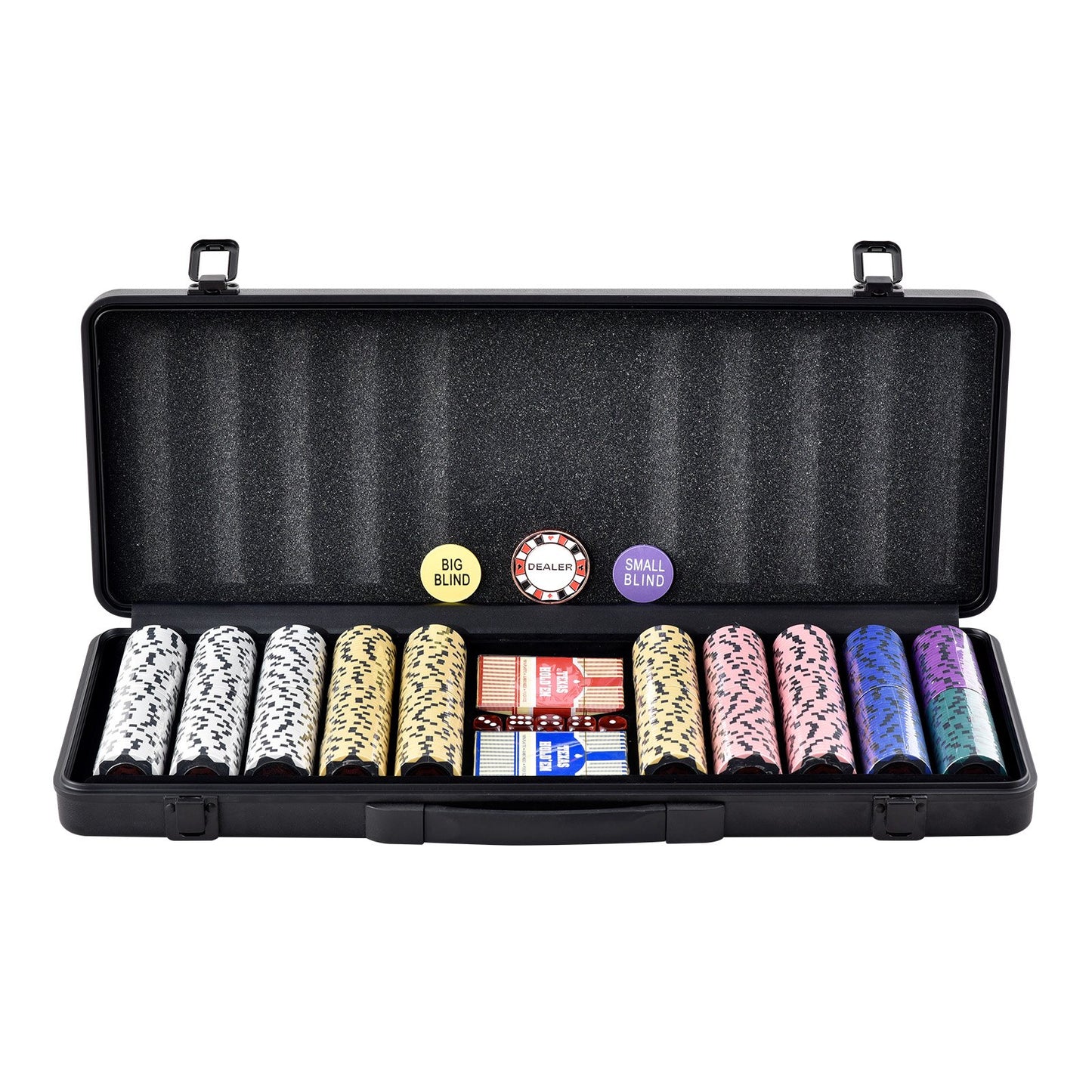 Pokerchipset, 500-bitars pokerset, komplett pokerspelset med bärväska, tungvikts 14 grams kasinolermarker, kort, knappar och tärningar, för Texas Hold'em, blackjack, hasardspel