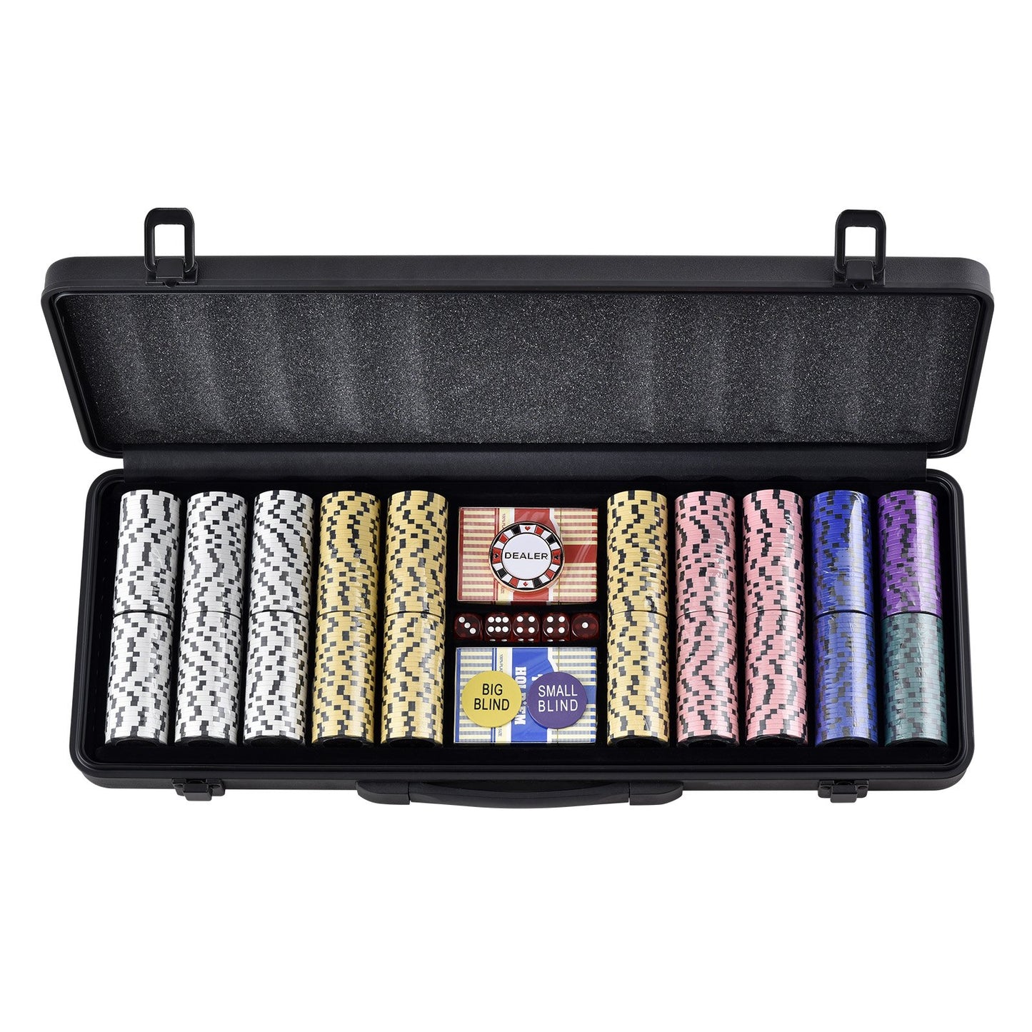 Pokerchipset, 500-bitars pokerset, komplett pokerspelset med bärväska, tungvikts 14 grams kasinolermarker, kort, knappar och tärningar, för Texas Hold'em, blackjack, hasardspel