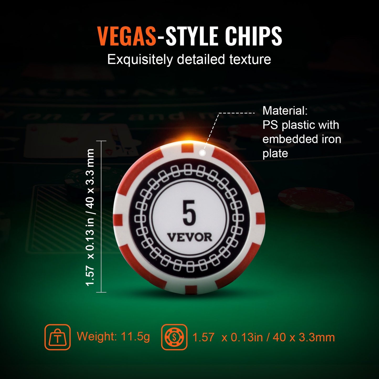 Pokerchipset, 500-bitars pokerset, komplett pokerspelset med aluminiumväska, 11,5 grams kasinomarker, kort, knappar och tärningar, för Texas Hold'em, blackjack, hasardspel