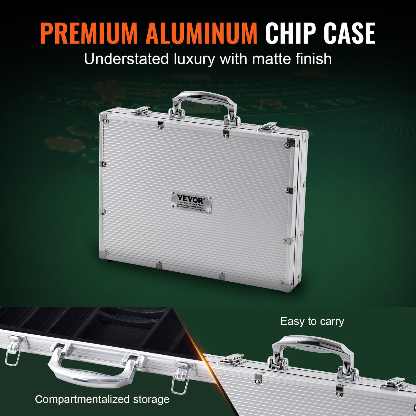 Pokerchipset, 500-bitars pokerset, komplett pokerspelset med aluminiumväska, 11,5 grams kasinomarker, kort, knappar och tärningar, för Texas Hold'em, blackjack, hasardspel