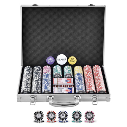 Pokerchipset, 500-bitars pokerset, komplett pokerspelset med aluminiumväska, 11,5 grams kasinomarker, kort, knappar och tärningar, för Texas Hold'em, blackjack, hasardspel