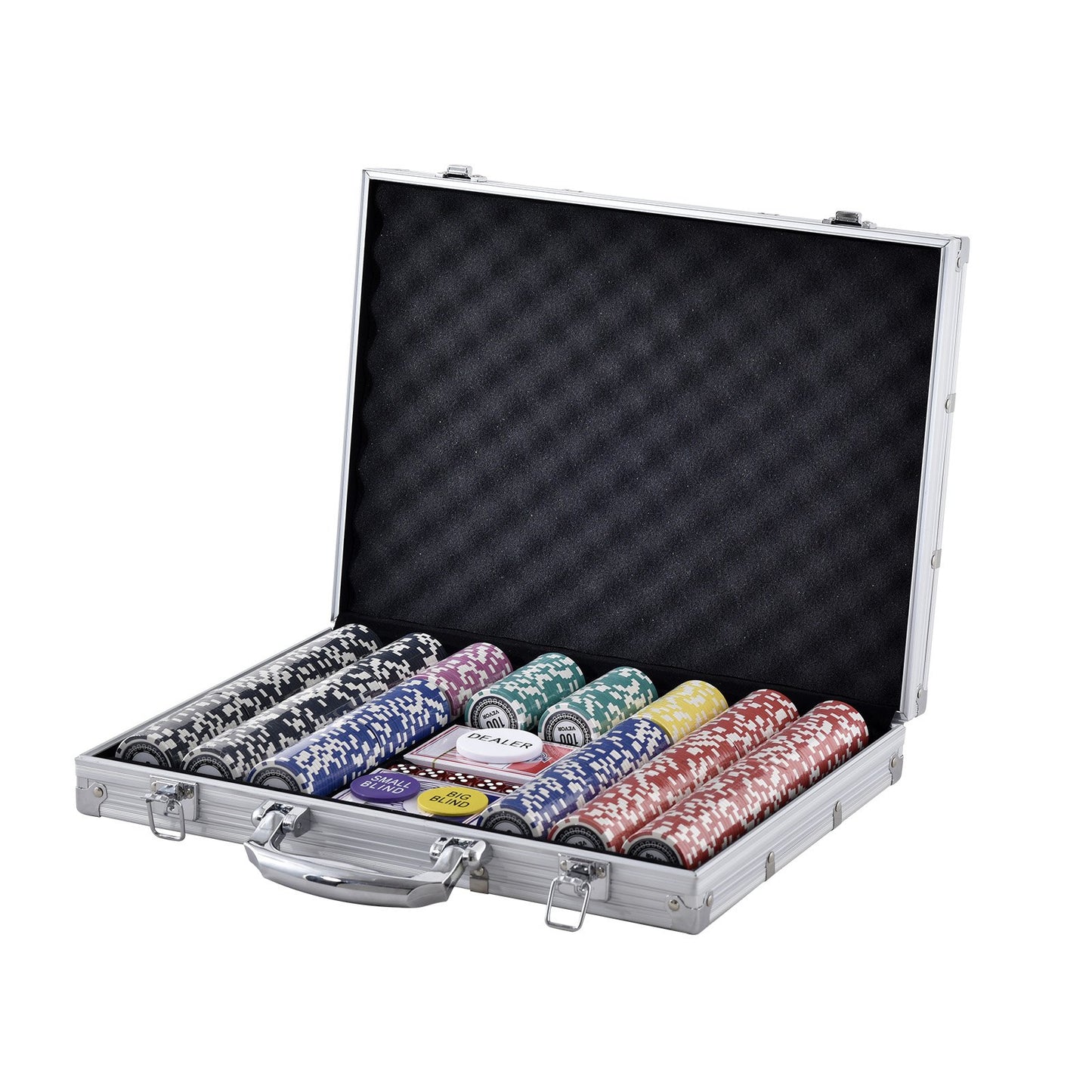 Pokerchipset, 500-bitars pokerset, komplett pokerspelset med aluminiumväska, 11,5 grams kasinomarker, kort, knappar och tärningar, för Texas Hold'em, blackjack, hasardspel