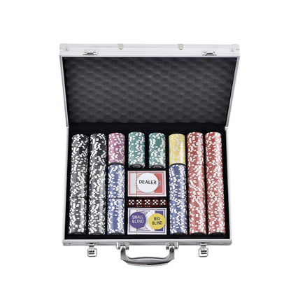 Pokerchipset, 500-bitars pokerset, komplett pokerspelset med aluminiumväska, 11,5 grams kasinomarker, kort, knappar och tärningar, för Texas Hold'em, blackjack, hasardspel