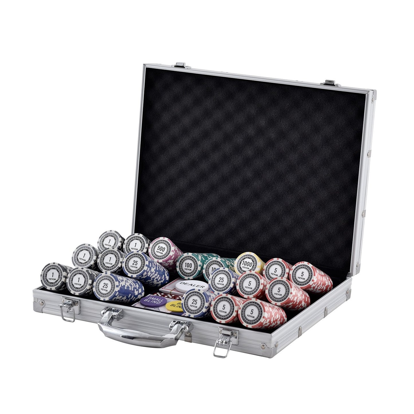 Pokerchipset, 500-bitars pokerset, komplett pokerspelset med aluminiumväska, 11,5 grams kasinomarker, kort, knappar och tärningar, för Texas Hold'em, blackjack, hasardspel