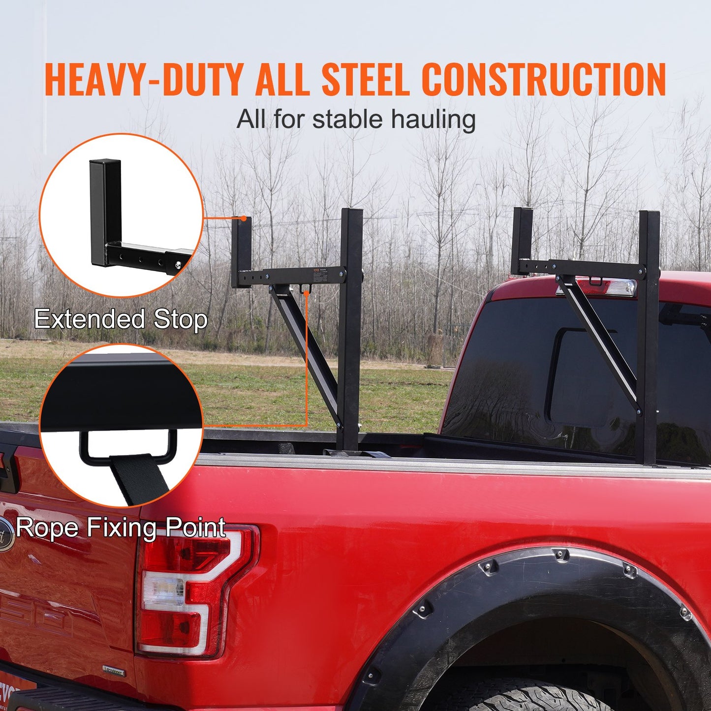 Truck Rack, 19-34 tums utdragbart lastbilsstegeställ, 38,6"-43,6" justerbar höjd, 250 lbs Kapacitet Stålstegeställ för lastbil, Heavy Duty Truck Sängställ för kajak, surfbräda, timmer, stege