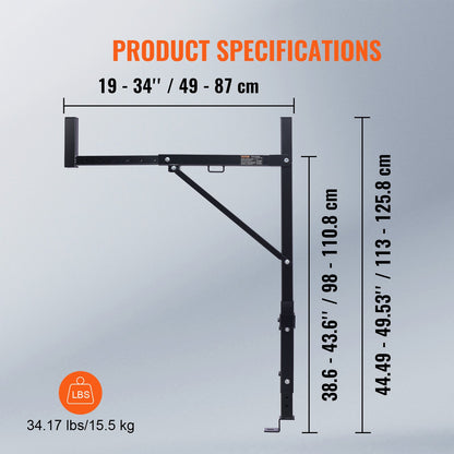 Truck Rack, 19-34 tums utdragbart lastbilsstegeställ, 38,6"-43,6" justerbar höjd, 250 lbs Kapacitet Stålstegeställ för lastbil, Heavy Duty Truck Sängställ för kajak, surfbräda, timmer, stege