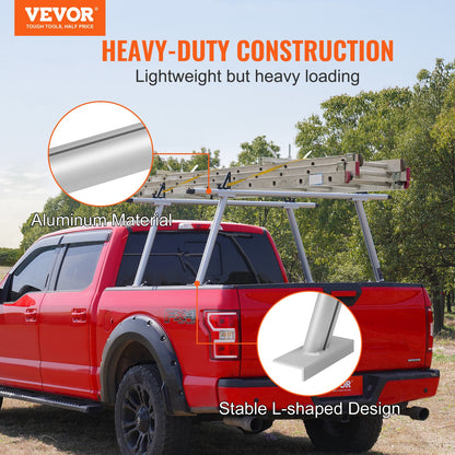 Truck Rack, 800 lbs Kapacitet, 71"x31" Aluminium Steg Rack för lastbil med 8 icke-borrande C-klämmor, Heavy Duty Lastbil Sängställ med två stänger för kajak, surfbräda, timmer, stege