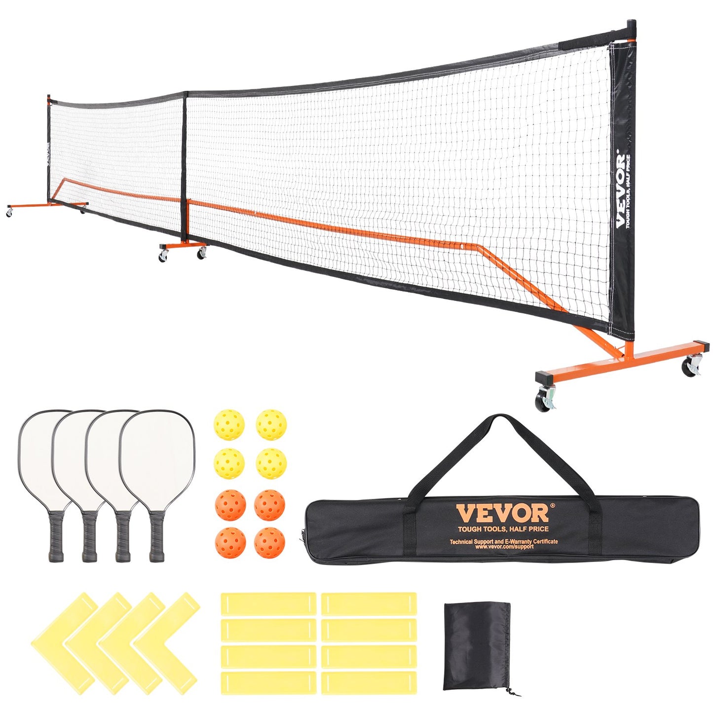 Pickleball Net Set, 22FT Regulation Size, Portable Pickleball System with Bags, Balls, Paddles, Wheels and Court Lines, Weatherproof Metal Frame and PE Netting, for Outdoor Backyard Driveway