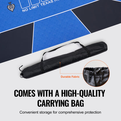 Poker table top 70 x 35 inch poker mat 6-8 players Foldable with bag blue