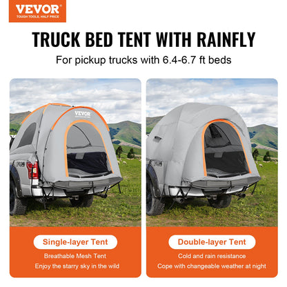 Truck Bed Tält, 5,5'-6' Pickup Truck tält med regnlager och bärväska, vattentätt PU2000mm dubbellager lastbilstält för camping, rymmer 2-3 personer, för campingresor utomhusaktiviteter