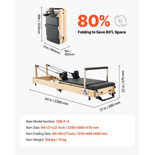 Foldable Pilates Reformer Wooden Pilates Machine for Home Gym | EU