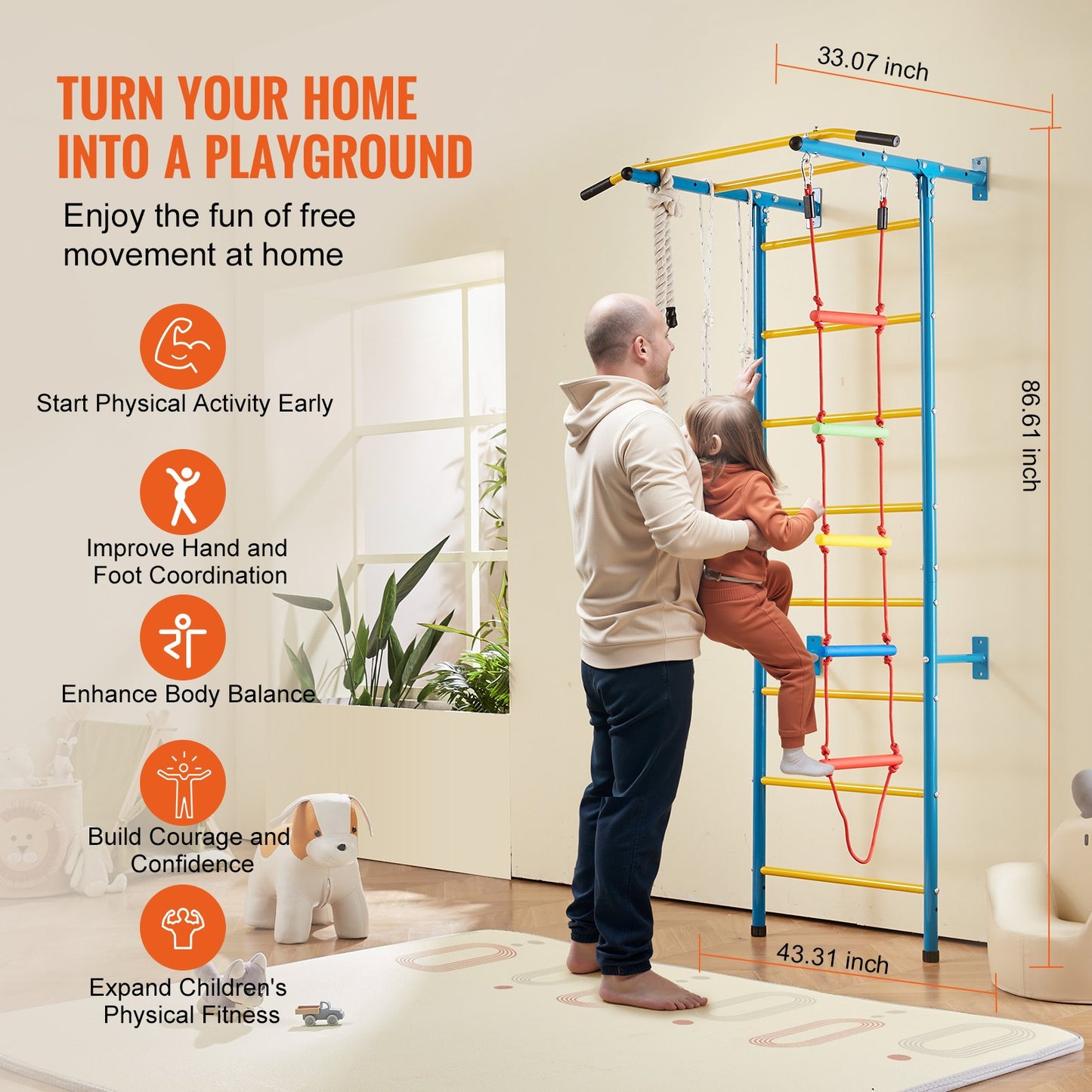 Wall Gym for Kids 5 i 1 stål Indoor Kids Gym för träningsklätterleksaker