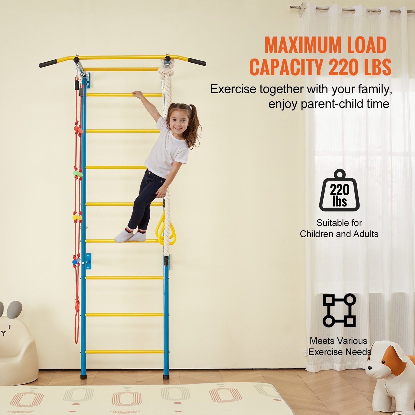 Wall Gym for Kids 5 i 1 stål Indoor Kids Gym för träningsklätterleksaker