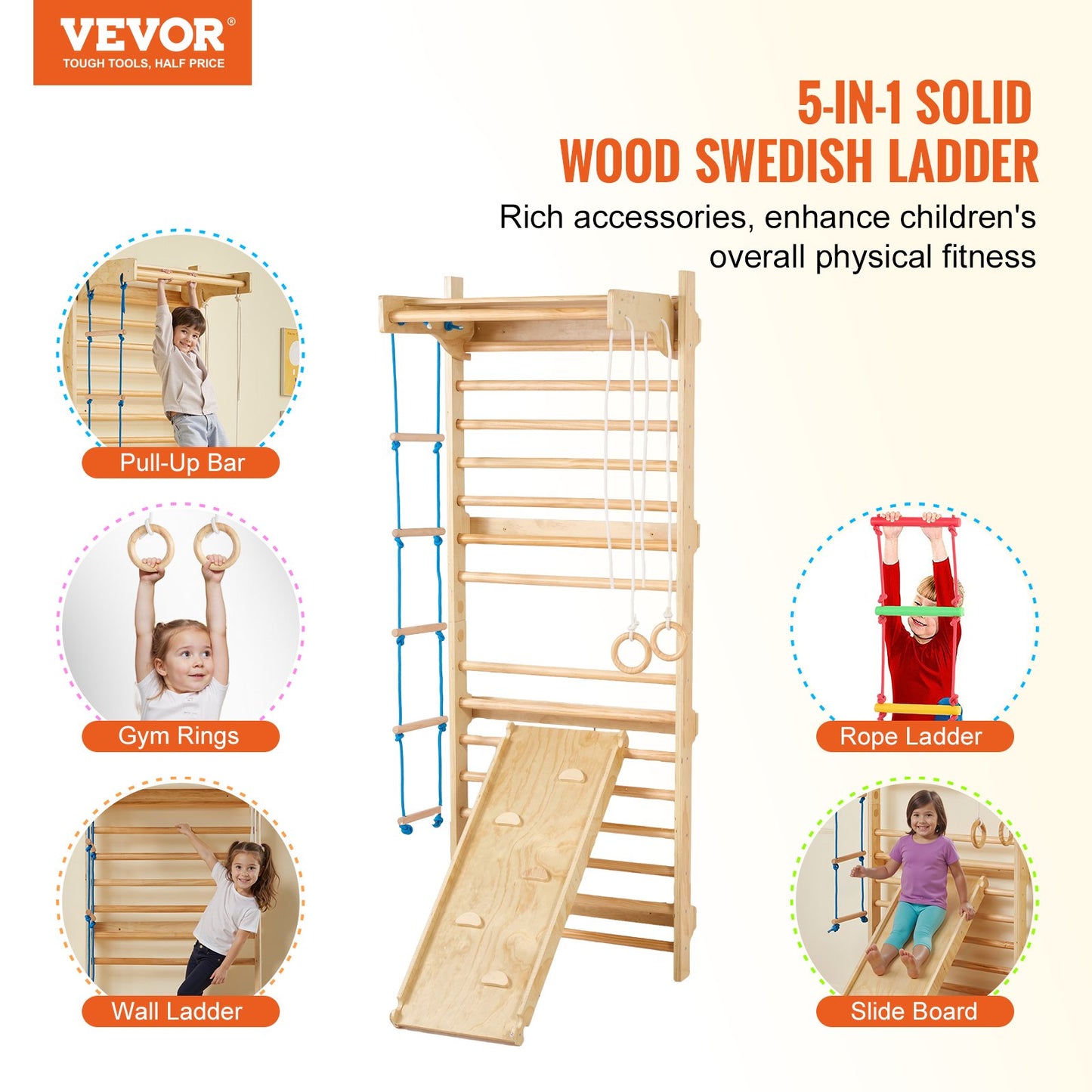 Swedish Ladder Wall Gym 5 in 1 Trä inomhuslekplats klätterleksaker