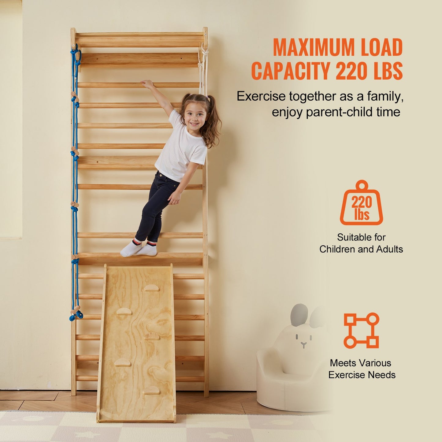 Swedish Ladder Wall Gym 5 in 1 Trä inomhuslekplats klätterleksaker