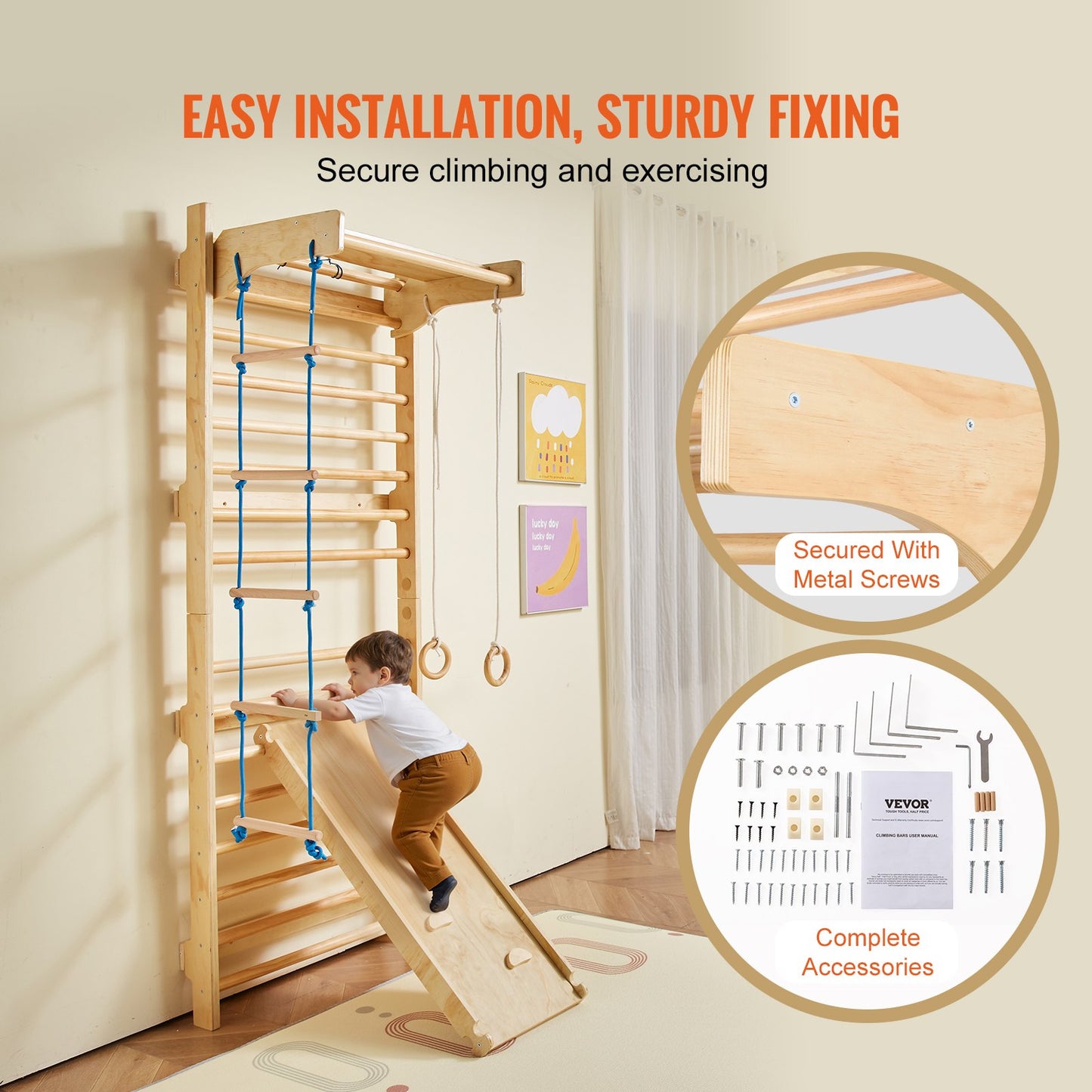 Swedish Ladder Wall Gym 5 in 1 Trä inomhuslekplats klätterleksaker