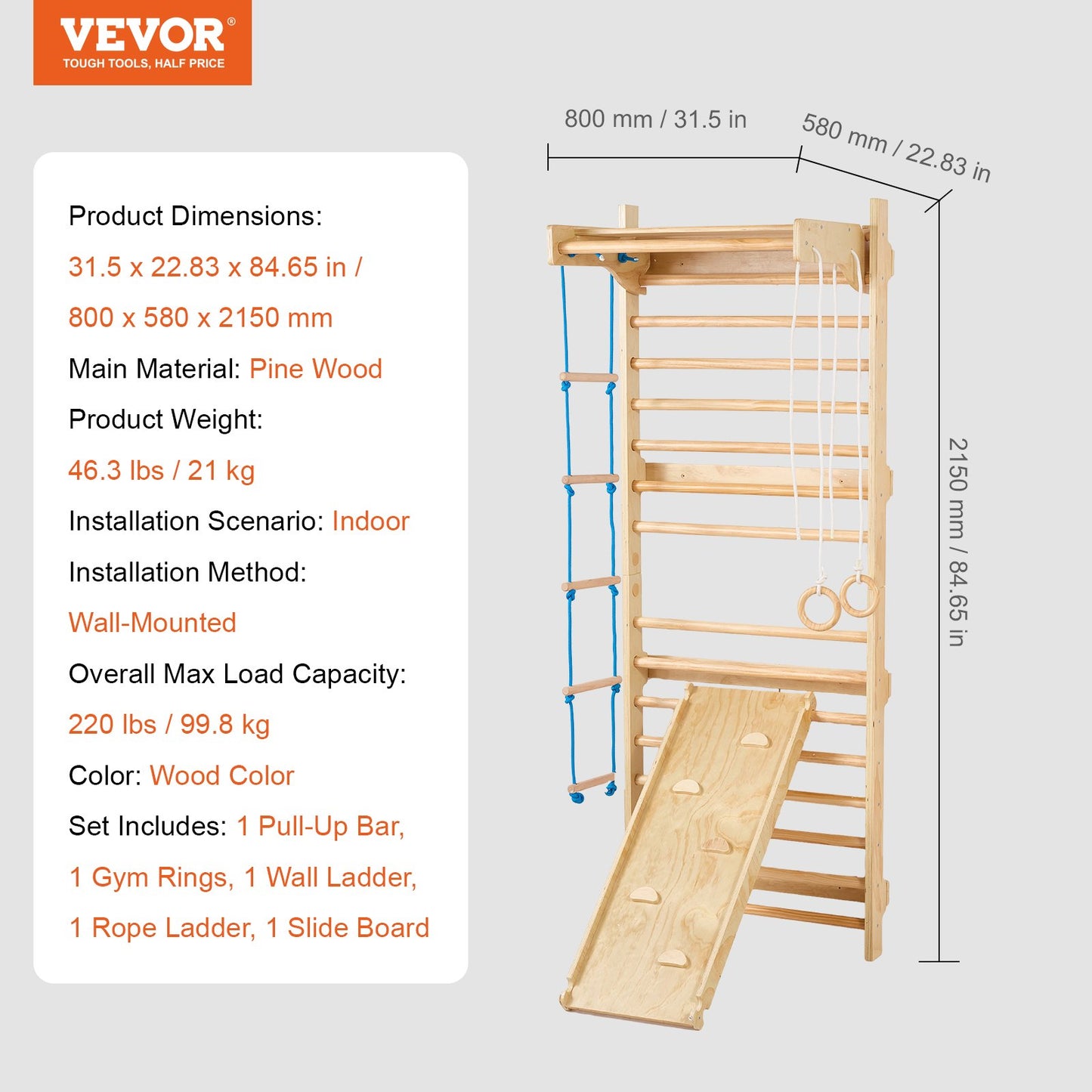 Swedish Ladder Wall Gym 5 in 1 Trä inomhuslekplats klätterleksaker