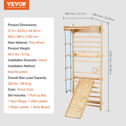 Swedish Ladder Wall Gym 5 in 1 Trä inomhuslekplats klätterleksaker