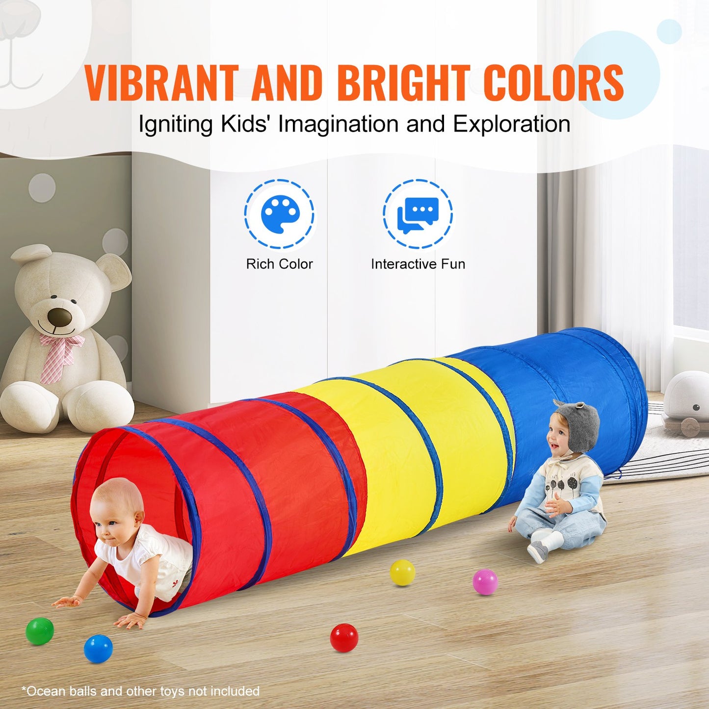 Kinder-Spieltunnelzelt für Kleinkinder, buntes Pop-Up-Kriechtunnel-Spielzeug für Babys oder Haustiere, faltbares Geschenk für Jungen und Mädchen, Indoor-Spieltunnel und Outdoor-Spiele, Rot/Gelb/Blau, mehrfarbig