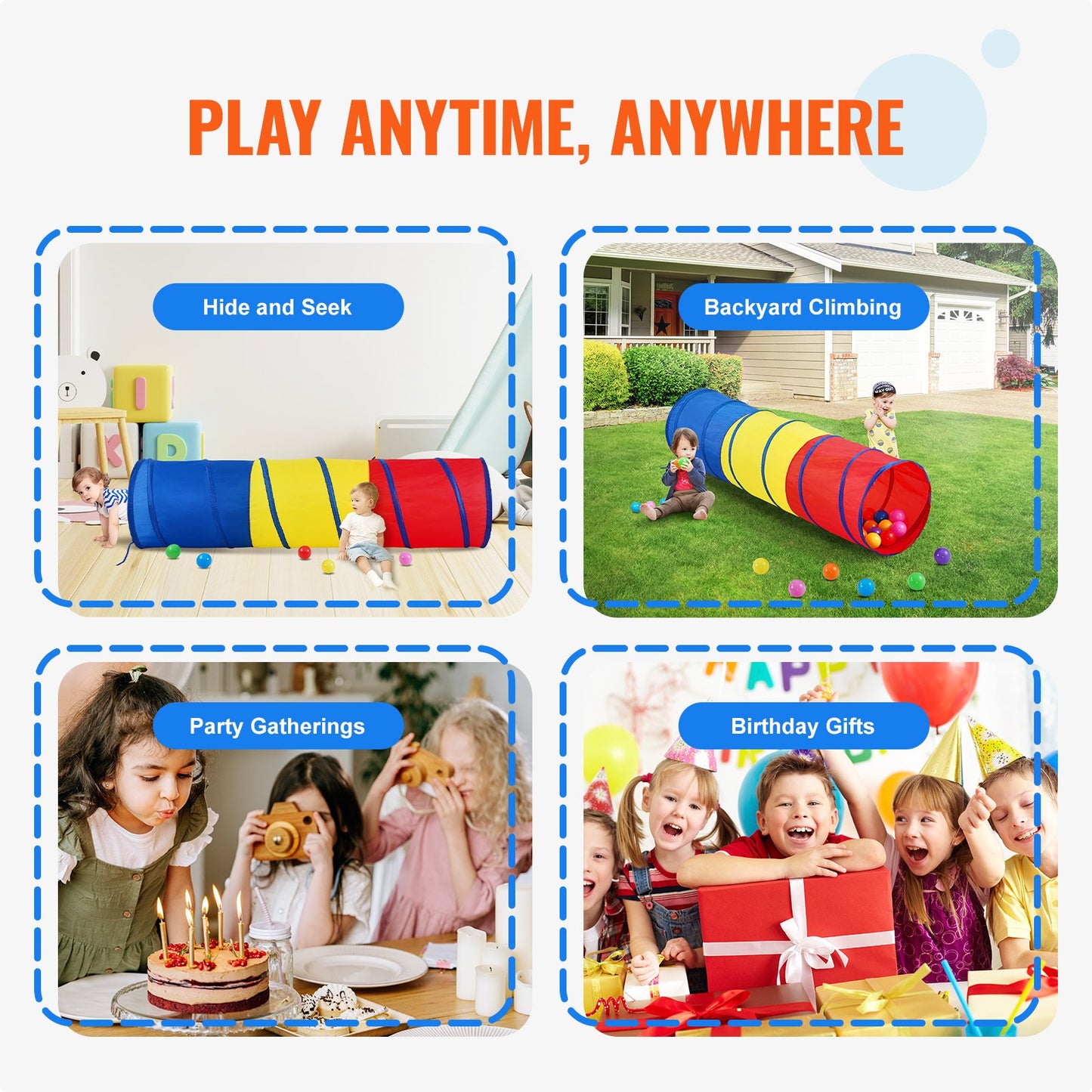 Kinder-Spieltunnelzelt für Kleinkinder, buntes Pop-Up-Kriechtunnel-Spielzeug für Babys oder Haustiere, faltbares Geschenk für Jungen und Mädchen, Indoor-Spieltunnel und Outdoor-Spiele, Rot/Gelb/Blau, mehrfarbig