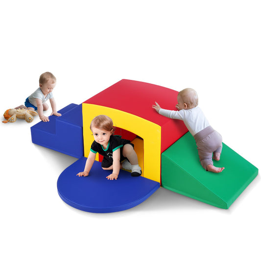 Toddler Indoor Climbing Toys, 5-Piece Climbing, Crawling and Tunnel Play Equipment, Foam Climbing Toys, Tunnel Maze for Kids with Stairs and Ramp, Indoor for Preschoolers Easy to Clean (Sorting)