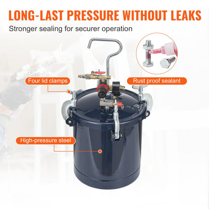 Sprutmålartryckbehållare, 10L/2,5gal lufttryckskärl, 1,5mm+4mm Två munstycken Två sprutpistoler för industrin Heminredning Arkitektur Konstruktion Bilmålning, 60PSI Max