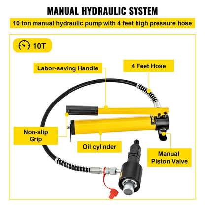 Hydraulisk avgasrörsexpanderare, 1-5/8" till 4-1/4" storlek, 10 T manuell hydraulisk rörsträckare med 4 stansar och 2 förvaringsväskor för koppar, aluminiumrör vid bilreparation