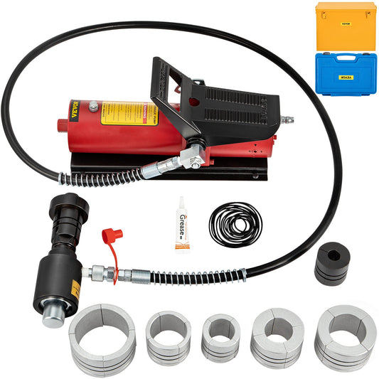 Hydraulisk avgasrörsexpanderare, 1-5/8" till 4-1/4" storlek, 10 T pedalpump medföljer 4 stansar, 2 förvaringsväskor för kopparaluminiumrör vid bilreparation