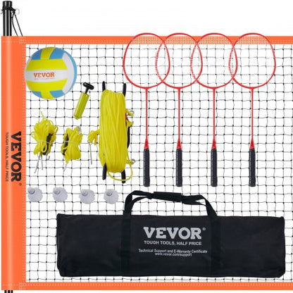 Volleyboll- och badmintonset, portabelt badmintonnät för utomhusbruk, stålstänger med justerbar höjd, professionellt kombinationsset med PVC-volleyboll, pump, bärväska, enkel installation för strandgräsmatta på bakgården |  EU