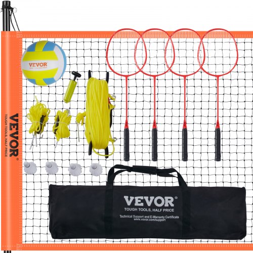 Volleyboll- och badmintonset, portabelt badmintonnät för utomhusbruk, stålstänger med justerbar höjd, professionellt kombinationsset med PVC-volleyboll, pump, bärväska, enkel installation för strandgräsmatta på bakgården |  EU