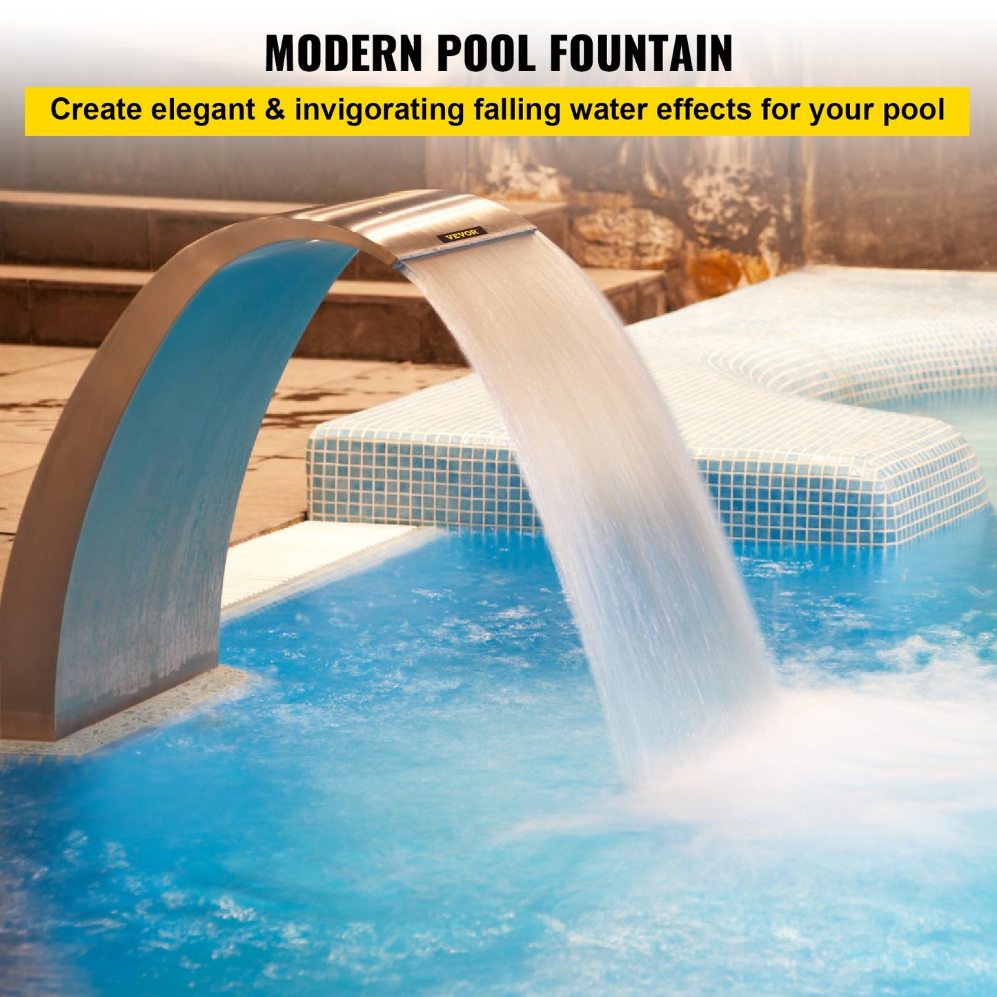Pool Waterfall Fountain Rostfri stålfontän 15,4\" x 7,9\" x 1,5\" Silver Pool Fountains for Ground Pools Trädgård Utomhus Vattenfall Ren nedstigning Damm Vattenfunktion