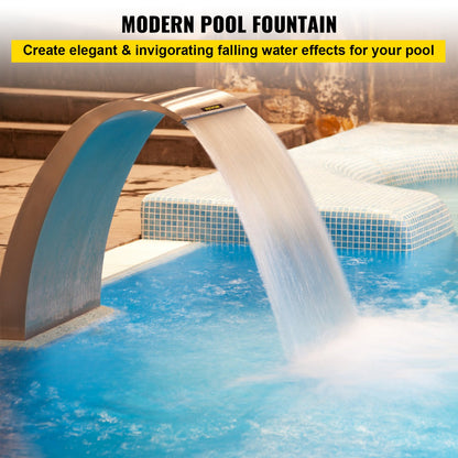 Pool Waterfall Fountain Rostfri stålfontän 15,4\" x 7,9\" x 1,5\" Silver Pool Fountains for Ground Pools Trädgård Utomhus Vattenfall Ren nedstigning Damm Vattenfunktion