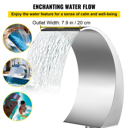 Pool Waterfall Fountain Rostfri stålfontän 15,4\" x 7,9\" x 1,5\" Silver Pool Fountains for Ground Pools Trädgård Utomhus Vattenfall Ren nedstigning Damm Vattenfunktion
