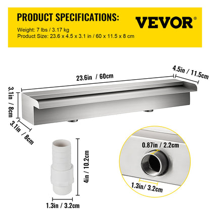 600mm Stainless Steel Waterfall Water Leaf Cascade Koi Fish Pond Bottom Inlet