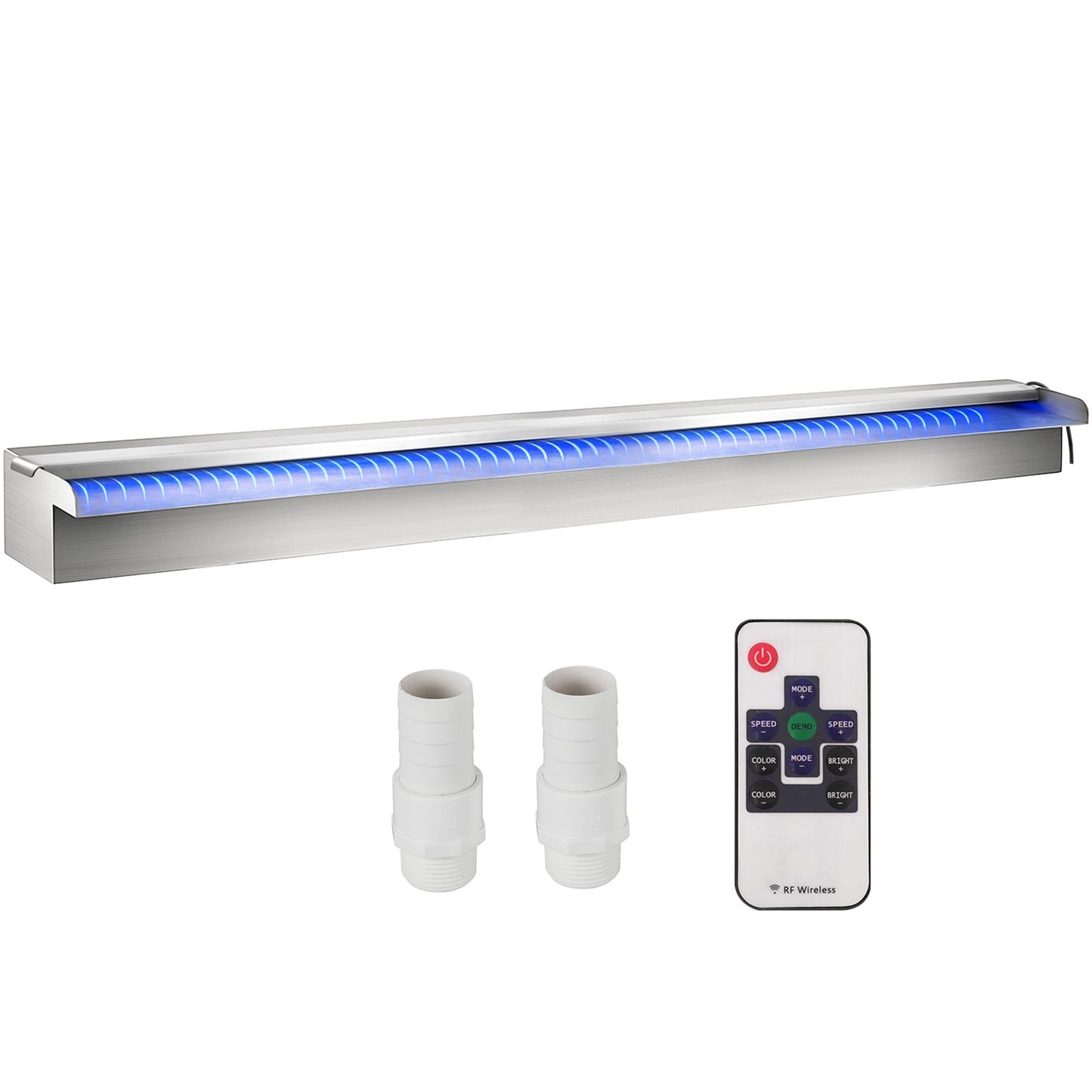 Färgglad LED pool vattenfall spill i rostfritt stål 151x11,5x8 cm