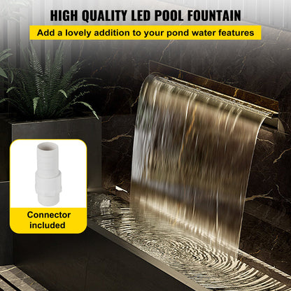 Färgglad LED pool vattenfall spill i rostfritt stål 30x11,5x8 cm