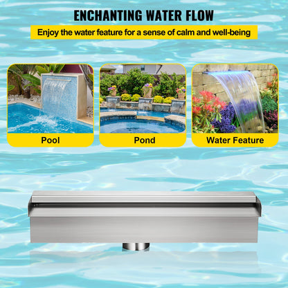 Färgglad LED pool vattenfall spill i rostfritt stål 30x11,5x8 cm
