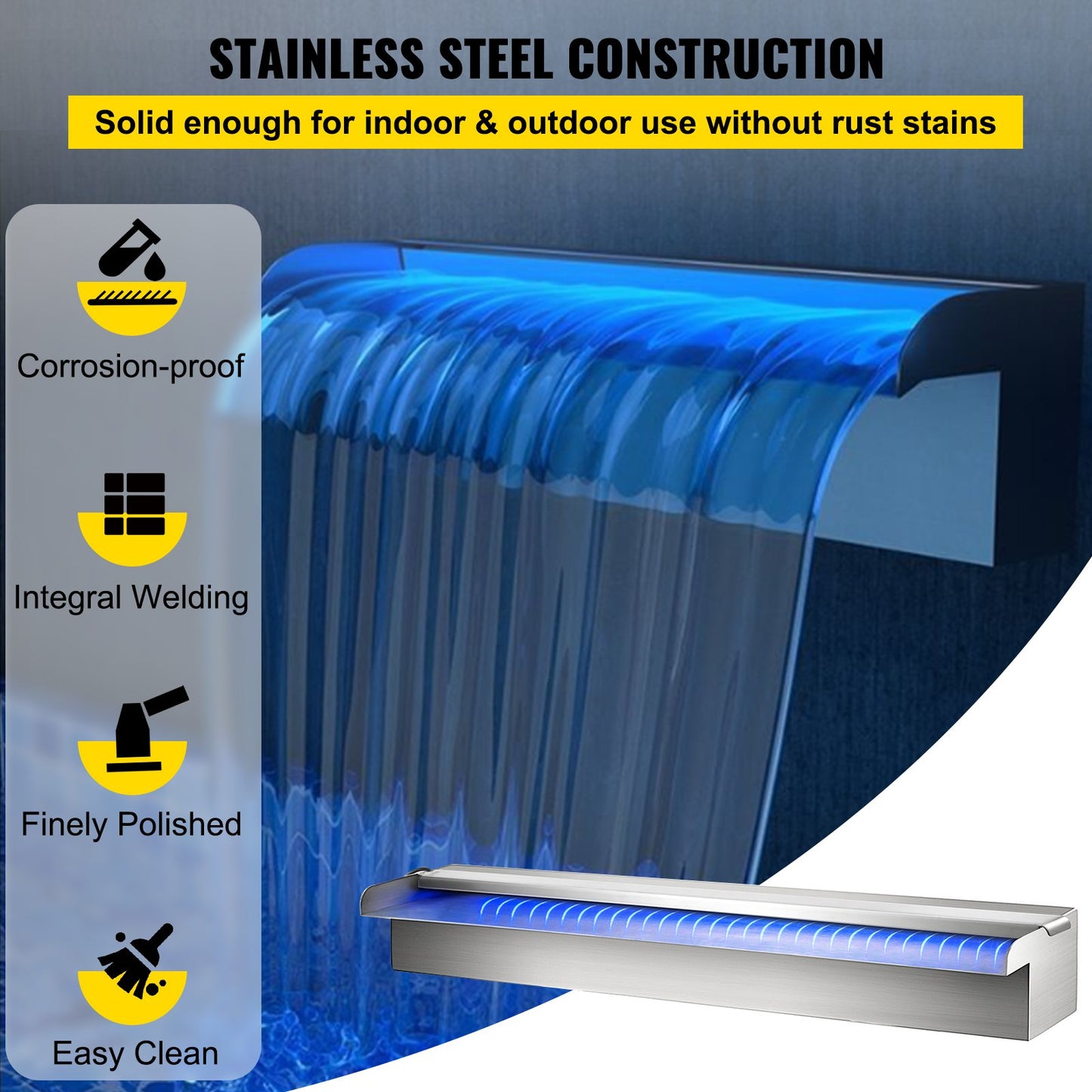 Vevor Waterfall Pool Fountain Rektangulär & Led Strip Light 23,6" X 4,5" X 3,1