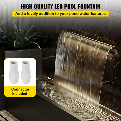 35.4" x 4.5" x 3.1" Stainless Steel Decorative Waterfall Pool Fountain with LED Light for Indoor and Outdoor Garden Pond