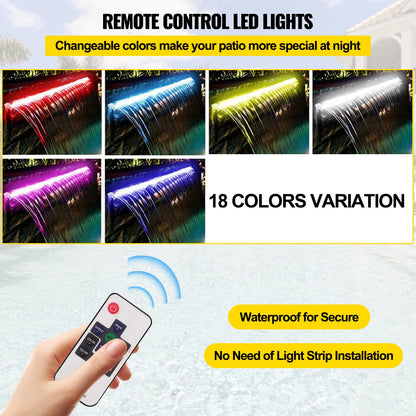 35.4" x 4.5" x 3.1" Stainless Steel Decorative Waterfall Pool Fountain with LED Light for Indoor and Outdoor Garden Pond