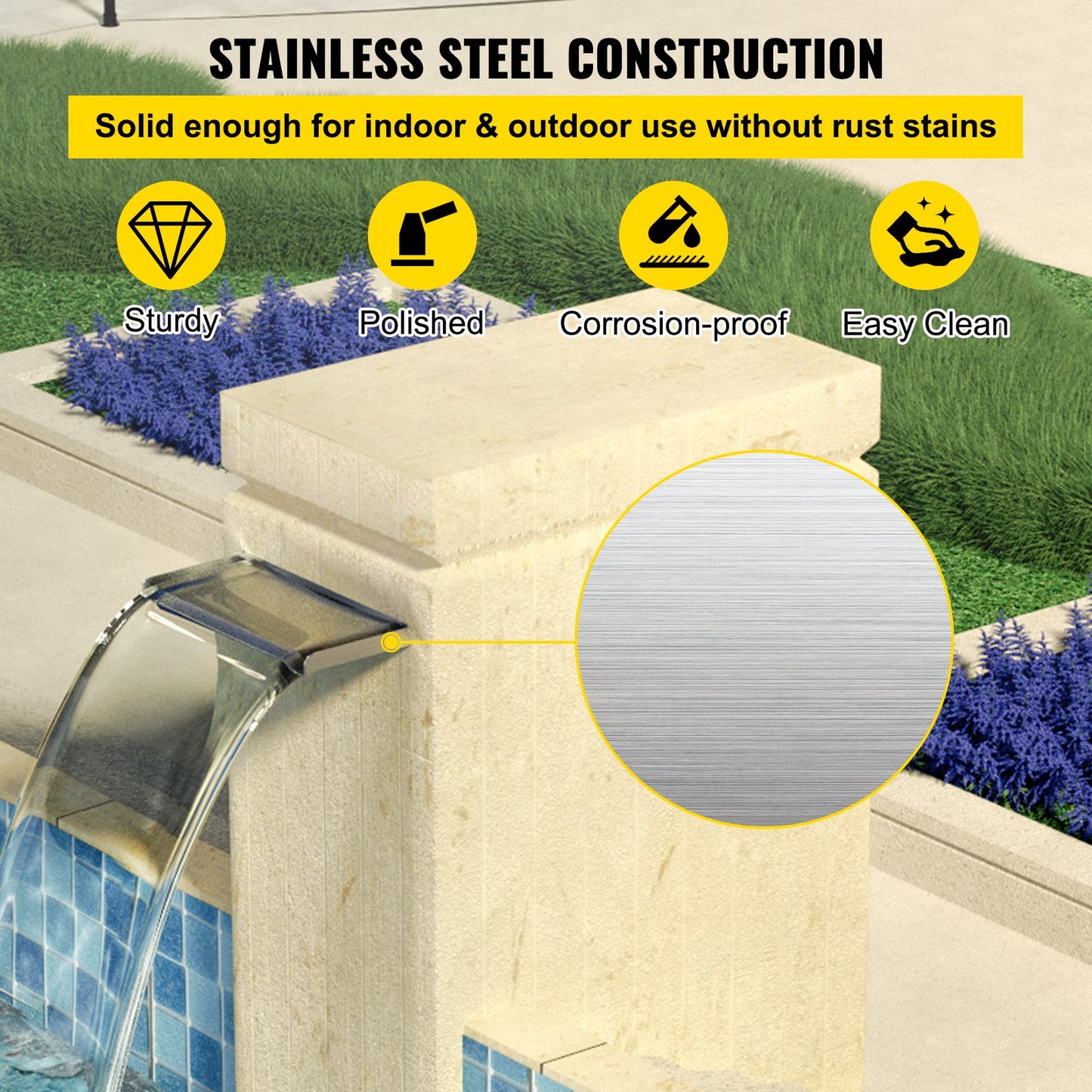 Vattenfallsblad, 30 cm vattenfall i rostfritt stål, rektangulär vattenfallsbassängfontän, kaskadblad med anslutning, slang, klämma och PTFE-tejp, vattenblad för koi-fiskdamm, vattenfunktion