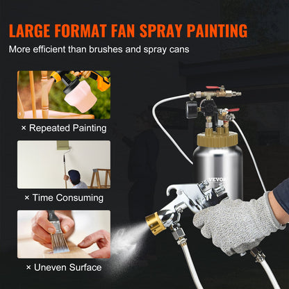 Sprayfärgstryckbehållare, 2L/0,5gal lättviktsluftfärgstryckbehållare, 1,8 mm munstycke Sprayfärgpistol 3m slangar för heminredning Arkitektur Konstruktion Bilmålning, 45PSI Max