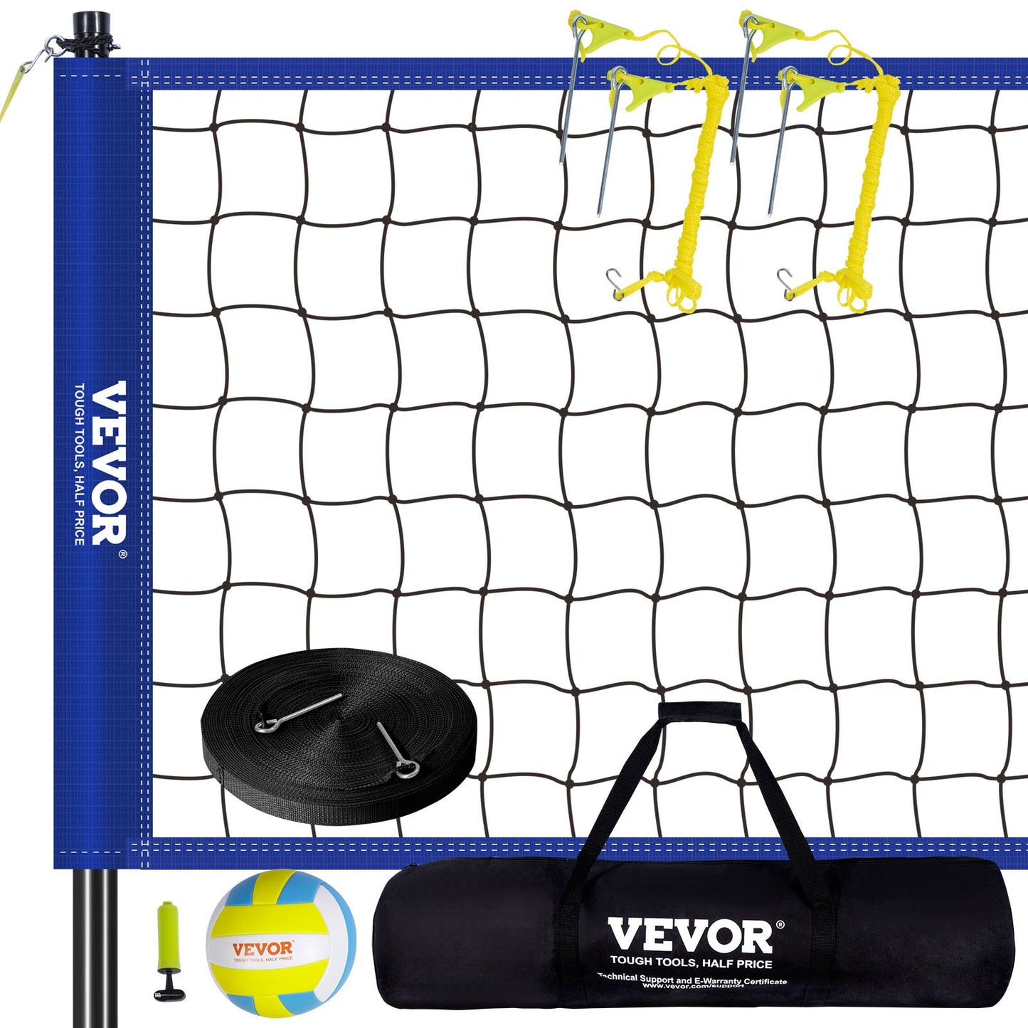 Utomhus bärbart volleybollnätsystem, Stålstolpar med justerbar höjd, Professionell volleybollsats med PVC-volleyboll, pump, bärväska, Heavy Duty volleybollnät för bakgård, strand, gräsmatta
