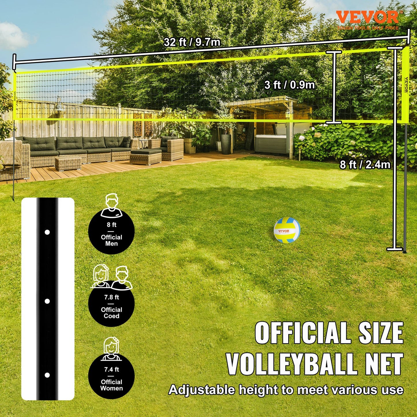 Utomhus bärbart volleybollnätsystem, Stålstolpar med justerbar höjd, Professionell volleybollsats med PVC-volleyboll, pump, bärväska, Heavy Duty volleybollnät för bakgård, strand, gräsmatta