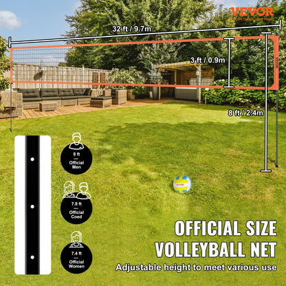 Utomhus bärbart volleybollnätsystem, justerbar höjd aluminiumstolpar, professionellt volleybollset med PVC-volleyboll, pump, bärväska, kraftigt volleybollnät för bakgård, strand, gräsmatta